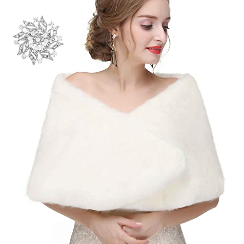 Women's Wedding Faux Fur Shawl Bride Fur Wrap Evening Dresses Faux Shrug for Bridal