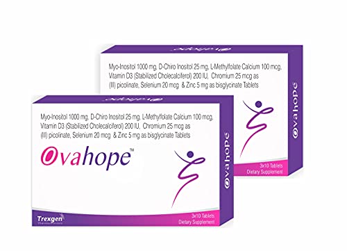 TREXGEN Ovahope Advanced PCOD/PCOS and Pms-PMDD Management for Women with Myo-Inositol 1000 mg, D-Chiro Inositol 25 mg, L-Methylfolate, Vit. D3, Chromium, Selenium and Zinc-30 Tablets (Pack of 2) TREXGEN Ovahope Advanced PCOD/PCOS and Pms-PMDD Management for Women with Myo-Inositol 1000 mg, D-Chiro Inositol 25 mg, L-Methylfolate, Vit. D3, Chromium, Selenium and Zinc-30 Tablets (Pack of 2)