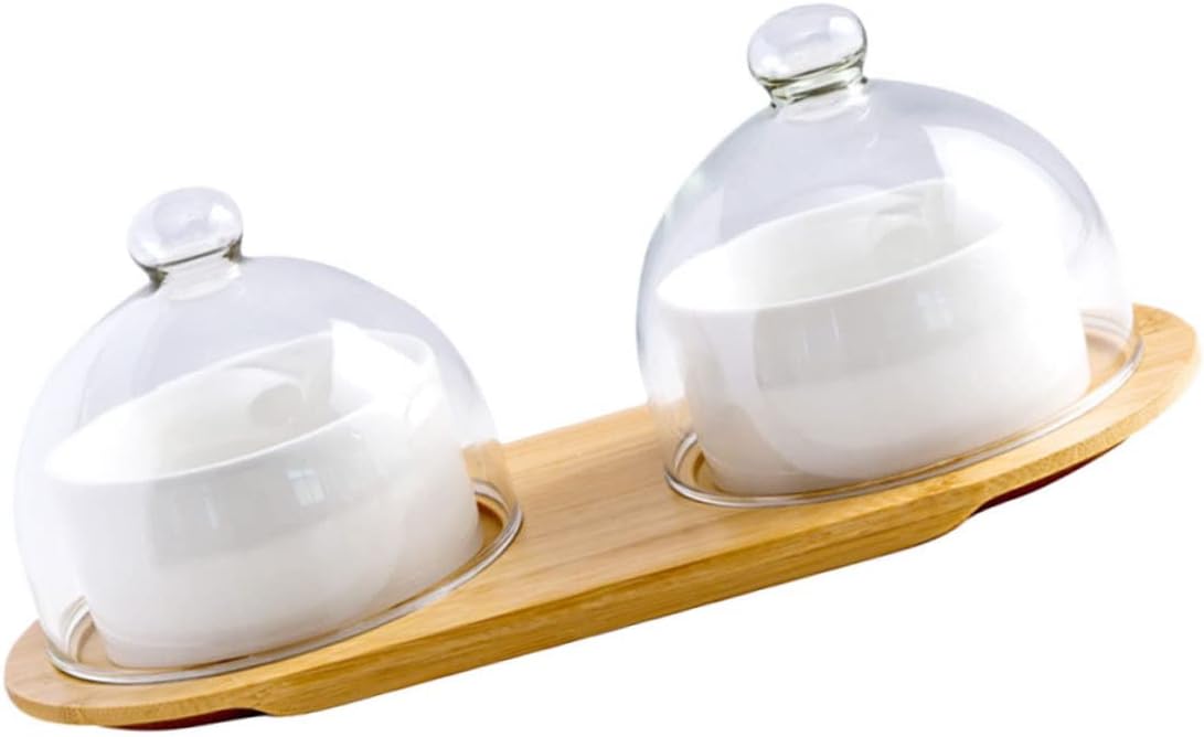 Ceramic Dessert Bowl with Transparent Glass Lid and Tray Smooth Porcelain Fruit Bowl for Home and Restaurant Stylish Food Serving Dish Easy to Clean and Safe Material