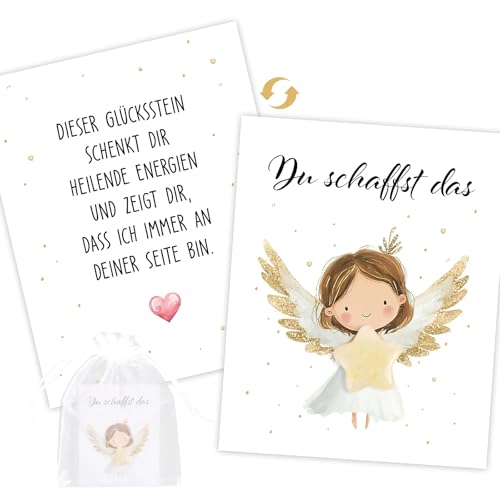 BOFUNX Glücksstein Mutmacher Geschenk, Mutstein + Glückskarte + Organzasäckchen, Du Schaffst Das Geschenk Glücksbringer für Kinder Erwachsene