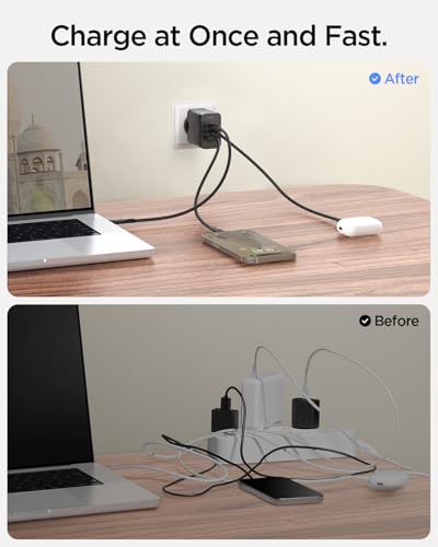 Image of Spigen Fast Charging Adapter Total 65w, GaN, PD /PPS Support, BIS Certified, for iPhone 17 /16 /15(Pro,Pro Max,Plus), Galaxy S25 /S24, OnePlus, iQOO, iPad, MacBook and More (PE2212IN) - Black