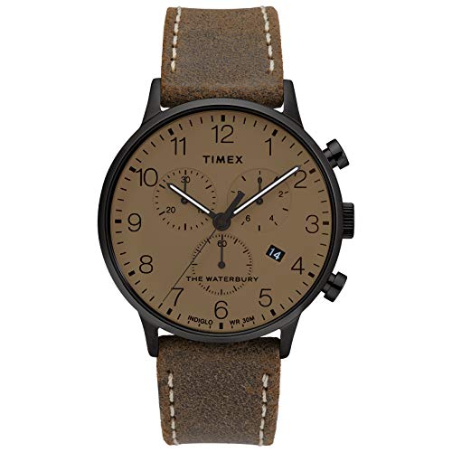 Timex Men's Waterbury Classic Chronograph 40mm Stainless Steel Analog Quartz Leather Strap, Brown, 20 Casual Watch (Model: TW2T28300VQ)