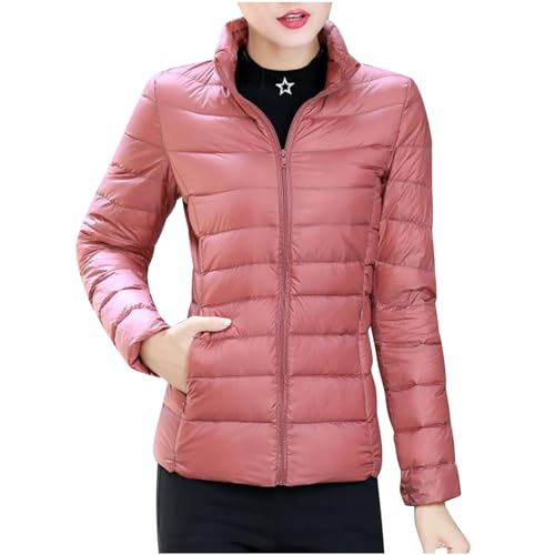 Piumino Donna Leggero Senza Cappuccio Giacca da Donna Invernale Calda Giubbotto Donna a Maniche Lunghe Girocollo in Tinta Unita Giacca Moda Piumino Con Tasche Top Outwear Cardigan Gilet Per Uscire