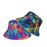 Tropical Hawaii Palm Tree Coloful Bucket Hat Beach Summer Sun Hat Reversible Fisherman Hats Double Sided Wearing for Women Men Boys Girls