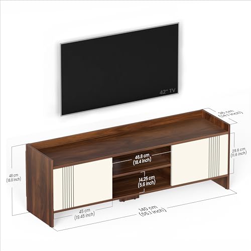 Image of BLUEWUD Charley Engineering Wood Floor Standing TV Entertainment Unit Set Top Box Stand /TV Cabinet Panel with Shelves for Books & Decor Display Unit Bed Living Room Upto 50 inch (Brown Maple & White)