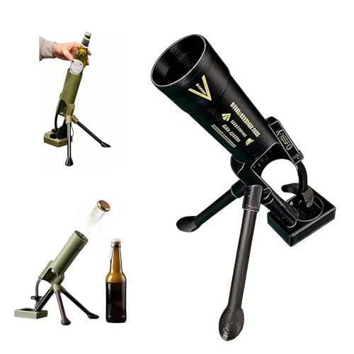 51mm Beer Bottle Mortar Bottle Opener Automatic Bottle Opener Heavy-Duty Tactical Cap Launcher Men Hands-Free Push down Bottles Cap Launcher Novelty Cap-Launching Desk Bar Accessory Home Party (Black)