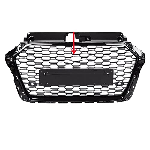 Compatible with RS3 Style Front Sport Hex Mesh Honeycomb Hood Grill Gloss Black Compatible with Audi A3/S3 8V 2017-2019 Car Accessories (Color : Chrome Emblem)
