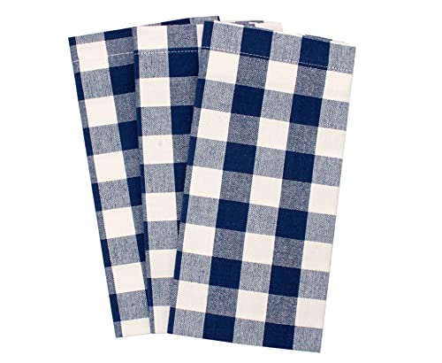 Cotton Craft Buffalo Plaid Cloth Napkins - Set Of 12 Pure Cotton Gingham Check Table Napkin - Everyday Harvest Fall Holiday Dinner Napkin - Soft Washable Reusable Napkin -Oversized 20X20 Navy Blue #TOP1