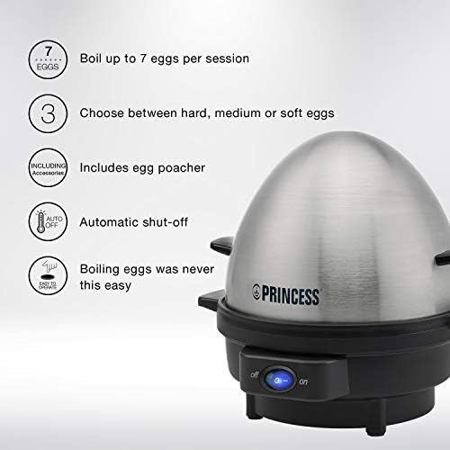 Princess 01.262031.02.001 7 Egg Boiler and Poacher, Stainless Steel, 350W, Plactic, 350 W, Silver/Black