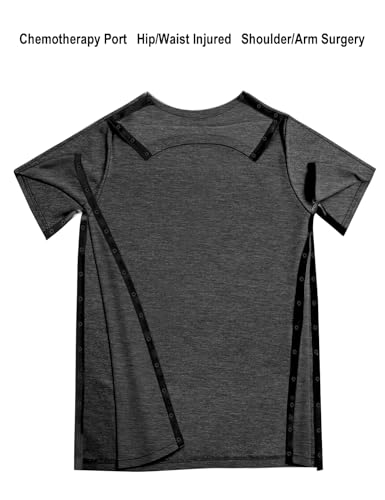Post Shoulder Surgery Shirts Recovery Tear Away Short Sleeve Full Open Side Snap Dialysis Chemo Clothing Men & Women (X-Large, Dark Grey)