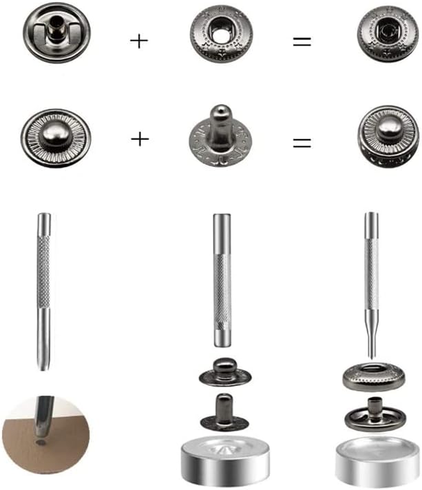 Miniatura 4 de Kit de 360 piezas de cierre a presión de cuero resistente de 0.59 pulgadas, botón a presión de metal, remaches con 4 herramientas de