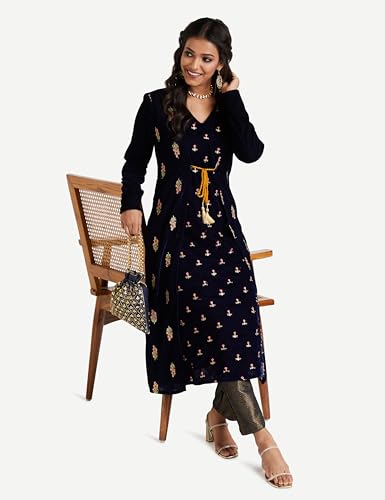 Image of Amazon Brand - Myx Women Festive Embroidered Velvet Kurta (Available in Plus Sizes)