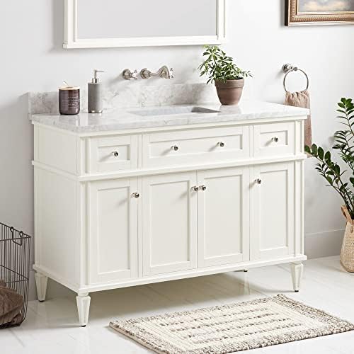 Signature Hardware 953348-48-RUMB-0 Elmdale 48" Freestanding Mahogany Single Basin Vanity Set with Cabinet, Vanity Top, and Rectangular Undermount Sink - No Faucet Holes - White/Carrara Marble
