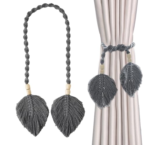 Abrazaderas de Cortinas, abrazas Boho Hechas a Mano, cordón con Perlas, Estilo rústico Chic, Clips Decorativos | Ideal para Cortinas de salón, Dormitorio, decoración Firme, Ambiente Bohemio