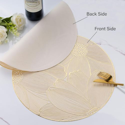 Image of Dakshya Industries Dining Table Mats Round PVC Set | 6 Waterproof Placemats (38 x 38 cm) + 1 Table Runner (91 x 33 cm) | Heat Resistant, Kitchen Decor (Zenvora)