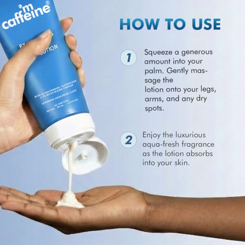Image of mCaffeine By The Blues Perfume Body Lotion 200ml | 5% Niacinamide & Glutathione for Brightening & Detan | Aquatic-Woody Fragrance | 72H Moisturization| Daily Use Summer Cream Bodylotion for Men & Women