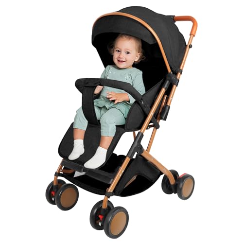 Poussette canne compacte Ingenious,Poussette Canne Bébé 0-4 Ans Pousette Compact et Légère Voyage,Poussette, canopy, moustiquaire, 45 * 71 * 98cm,Noir