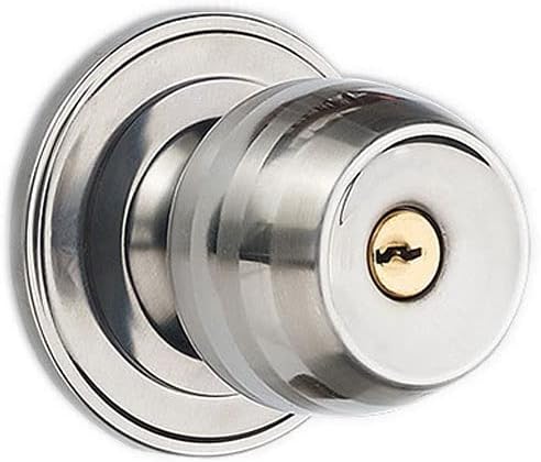 Door Knob Lever Replaceable Round Door Lock Door Levers Old Door Handle with Key for Indoor Outdoor Bedroomn Bathroom Office Door Lock with Handle (Color : Brushed Steel 60mm)