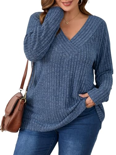 Image of BELAROI Womens Plus Size Sweaters V Neck Fall Tunic Top Pullover Shirts