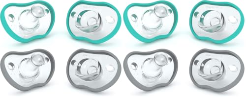Image of Nanobebe Baby Pacifiers 0-3 Month - Orthodontic, Curves Comfortably with Face Contour, Award Winning for Breastfeeding Babies, 100% Silicone, Baby Registry Gift 4pk,Teal /Grey (Pack of 2)