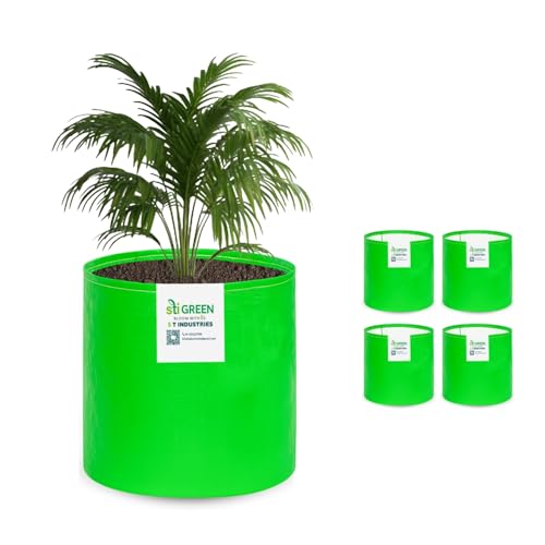 Image of HDPE Grow Bags for Plants 9X12 Inch (Pack of 5) | 260 GSM Heavy Duty UV-Protected Round Green Colour Plant Bags for Terrace and Vegetable Gardening | Strong & Reusable|