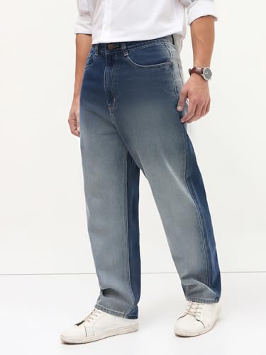Image of Urbano Fashion Men's Loose Baggy Fit Heavy Washed Faded Denim Jeans Non-Stretchable