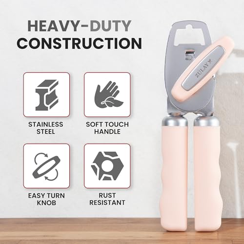 Image of Zulay Kitchen Manual Can Opener Heavy Duty Patented Stainless Steel, Peach