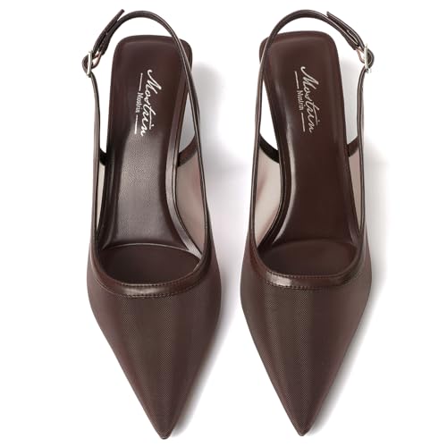 Image of Mostrin Kitten Heels for Women Pointed Toe Pumps Patent Leather Low Heel Slingback Heels with Buckle Dress Shoes for Dating Party Working