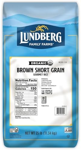 Lundberg Organic Short Grain Brown Rice, Bulk Bag, 25 Lbs