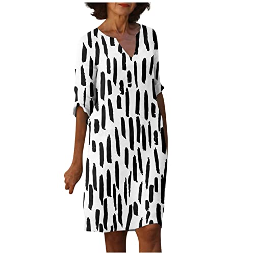 Kleid Damen Sommer Knielang Halbarm Sommerkleid Elegant V Ausschnitt...
