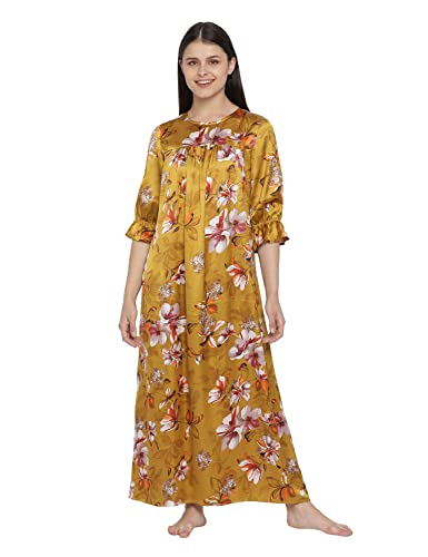 Image of oxolloxo Carmine red Floral Satin Print Women Nightwear Dress