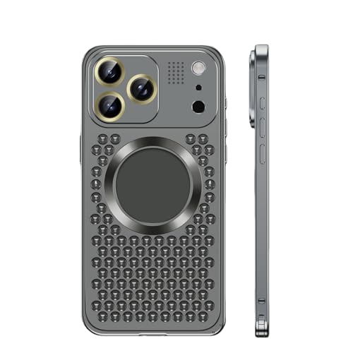 IPhone 17 Pro Max / 17 Pro / 17 用 メタル冷却ケース CNCアルミ合金フレーム 内蔵香りコア エアフロー放熱グリッド 耐衝撃スリム保護カバー(Gray,17 Pro)