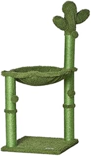 PawHut Cactus Cat Tree Tower for Indoor Cats Sisal Scratching Post with Hammock Bed Dangling Ball 40 x 40 x 96 cm