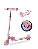 Scooter for Kids Ages 3+, 2 Wheels Kid Kick Scooter with Led Light Up & 3 Levels Adjustable, Lightweight Foldable for Girls