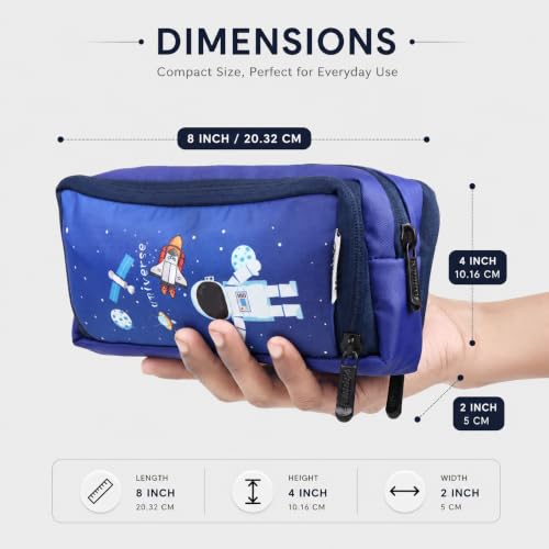 Image of Wooum Large Pencil Case with 3 Compartments, Big Capacity Pencil Pouch for School Boys Girls College Students & Teachers Aesthetic Practical Stationery Pouch for Pens Pencils (Jet Blue (Universe))