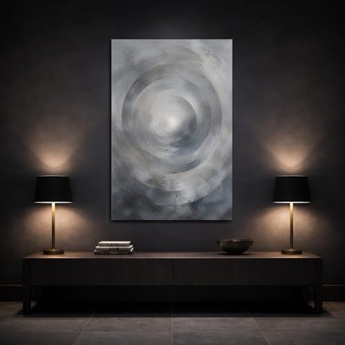 Tableau cercles abstraits gris 30x45cm pour salon et console - 3