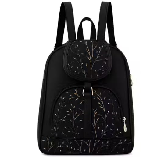 Black Backpack with Laser Cut Floral Design, Adjustable Straps, Fashion Style-image-43