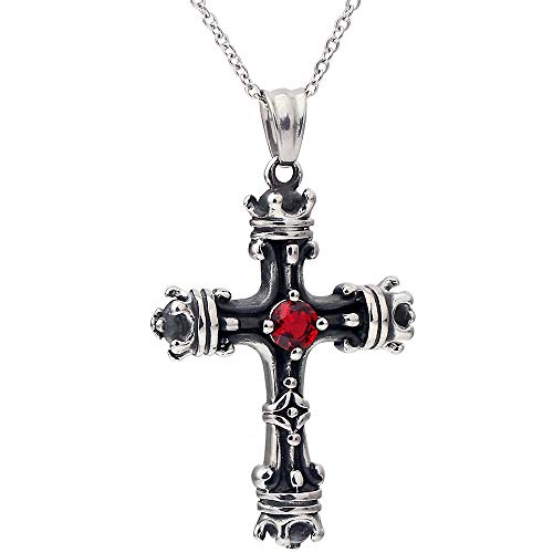 Collier couronne et croix punk vintage en acier inoxydable pour homme
