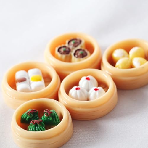 JOINPAYA 10Pcs Mini Food Models Set 0.98In Realistic Miniature Chinese Dim Sum Steamed Buns Dollhouse Accessories for Mini House Tea Restaurant Decor