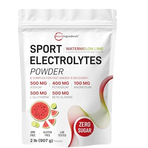 Sport Electrolytes Powder, 2 lbs | 90 Servings + Potassium, Sodium, Magnesium, B Complex Vitamins, L-Glutamine, & Beta-Alanine | Sugar Free Watermelon Lime Flavor | Non-GMO, Gluten Free