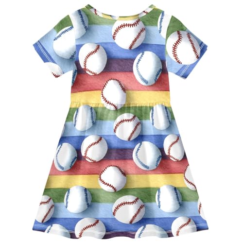 Girls' Short Sleeve Dress, Baseball Print for Kids 2T2