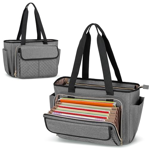 Luxja Bolsa de Profesora con Área para Archivar en Acordeón y Funda para Computadora Portátil, Bolso para Maestra para Mujeres (Solo Bolso), Gris