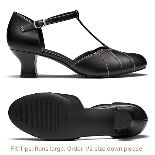 Image of Character Shoes for Women, 2 inch T-Strap 1920s Flapper Dance Shoes Ballroom