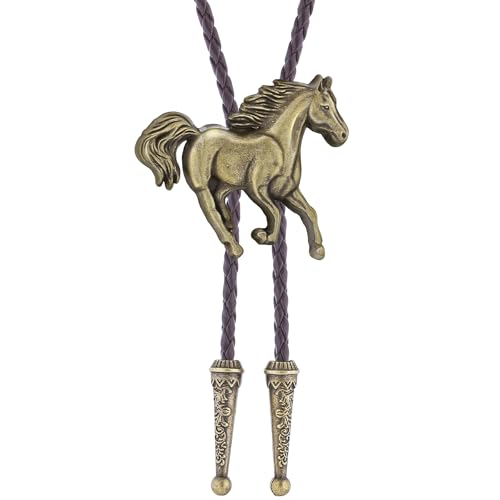 Image of GelConnie Bolo Ties for Men Women Western Cowboy Tie Mens Western Necklace Leather Necktie Gold Bolero Tie Cowboy Necklace