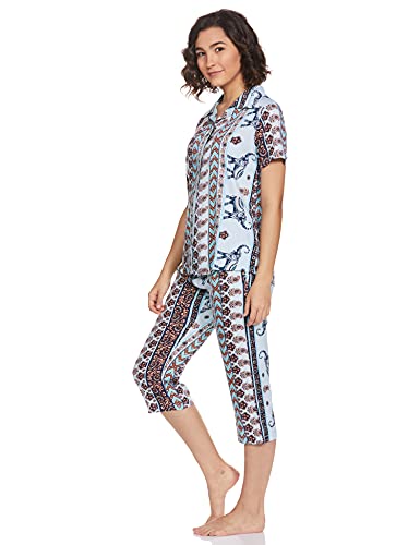 Image of Longies Women's Rayon Pyjama Night Suit Pajama Set (LCHSV001 Light Blue012 L)