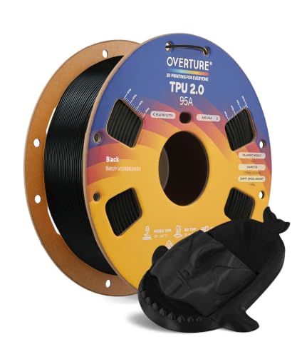 Image of OVERTURE Upgrade TPU 2.0 High-Speed Filament 1.75mm, 1kg Black | 95A Soft Fast Printing High Elasticity & Durability, 1kg Spool (2.2lbs), Fit Most FDM Printer (Black)