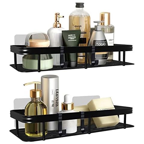 Winric Shower Caddy with 4 Hooks for Hanging Razor and Sponge Adhesive Shower Shelves Self Bathroom Accessories Organiser Storage Kitchen Rack No Drilling Stainless Steel - 2 Pack Cover