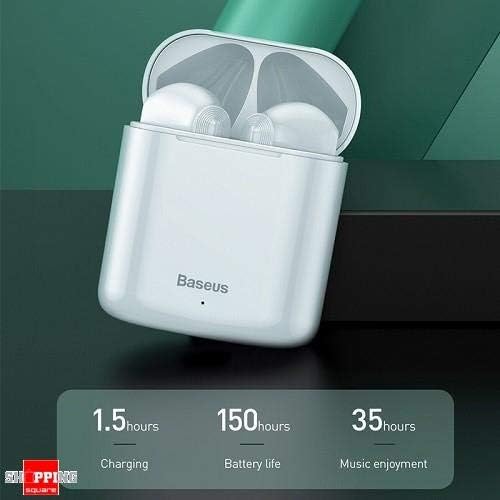 Baseus W09 TWS Earphones charging case displaying battery life statistics