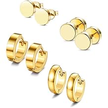 Jstyle 4 Pairs Hypoallergenic Stainless Steel Earrings For Sensitive Ears Simple Stud and Hoop Earrings Huggie Earring Set 18G