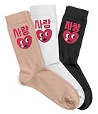 Meloday Funny K-pop Korean Lingo Socks No Compression Soft Cotton 3 pairs per pack - Love